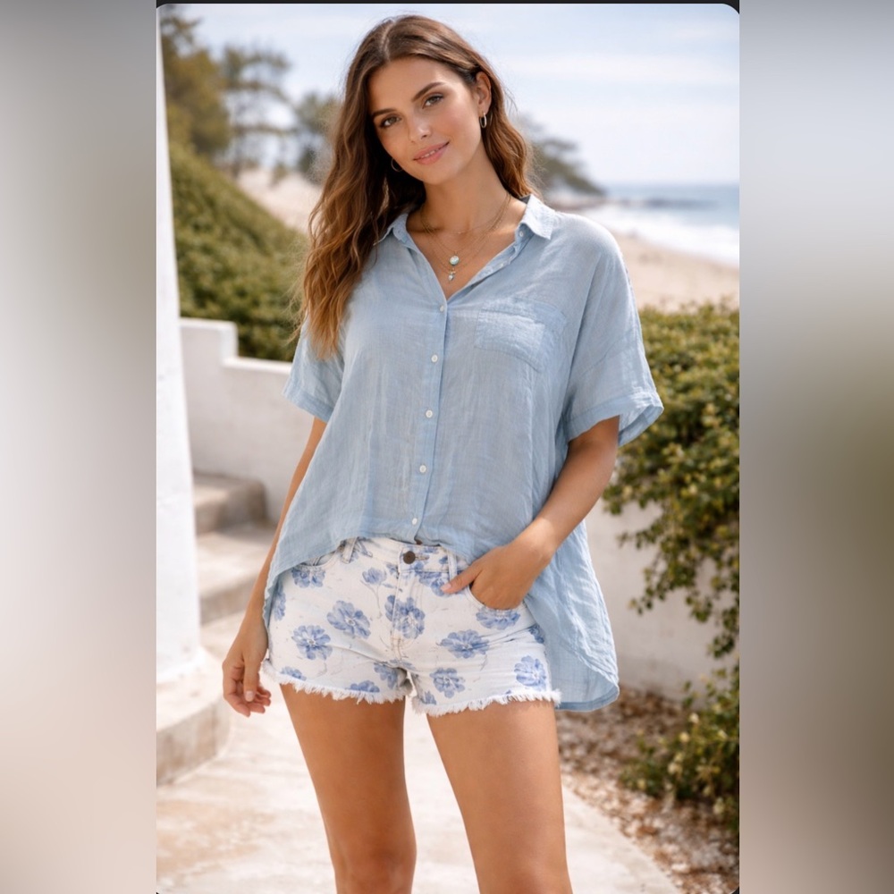 FREE PEOPLE Oversized Boho Button Up Shirt Lagenlook‎ Festival